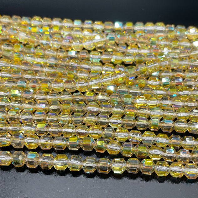 5*5,3 мм Стекло Lux, многогранник, цвет желтый с переливом