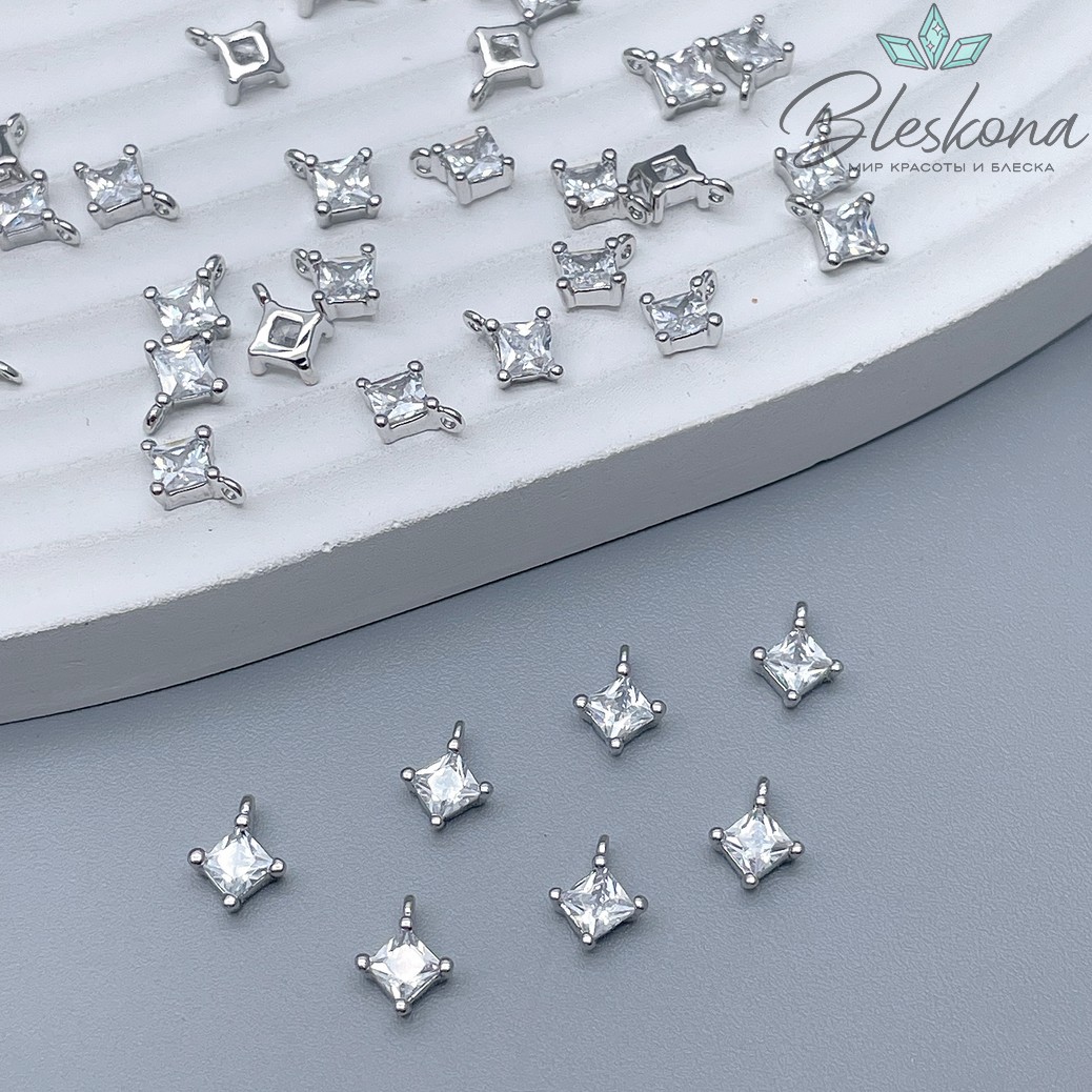 6,6*5 мм, Цвет серебро, Подвеска ромб мини циркон