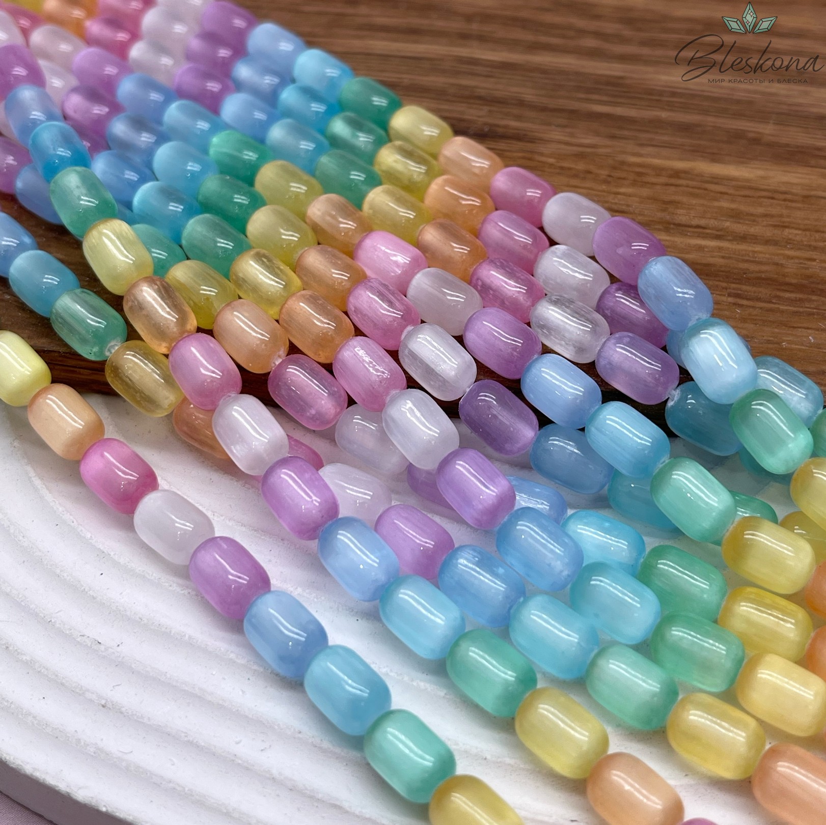 Селенит микс (тонированный) бочата 9*6 мм 