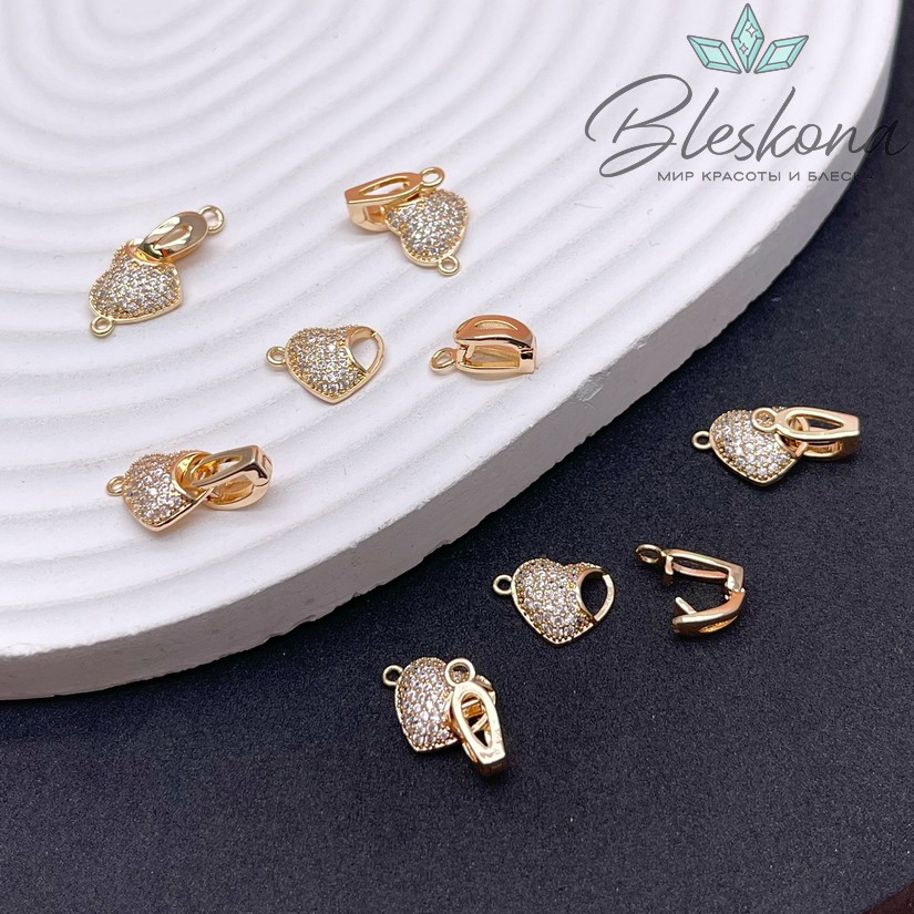 19,5*9 мм Цвет золото, Замок Сердце цирконы с концевиком 