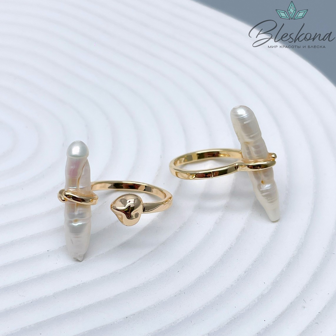 20 мм Цвет золото, Кольцо безразмерное с натуральным жемчугом 