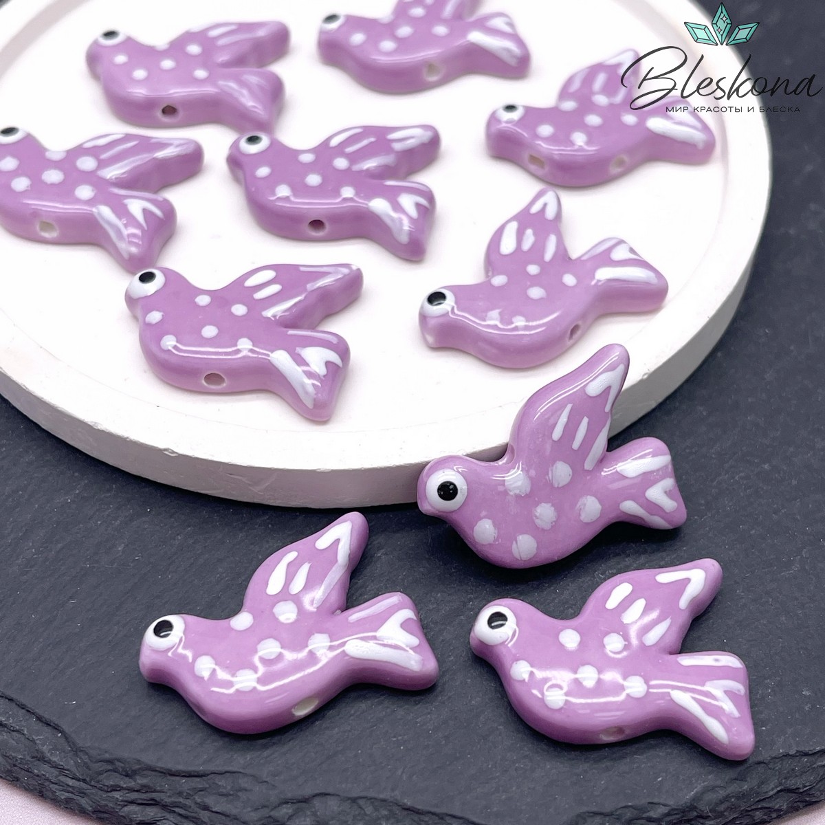 27*22 мм Керамика бусина Голубь фиолетовый  (Птица)