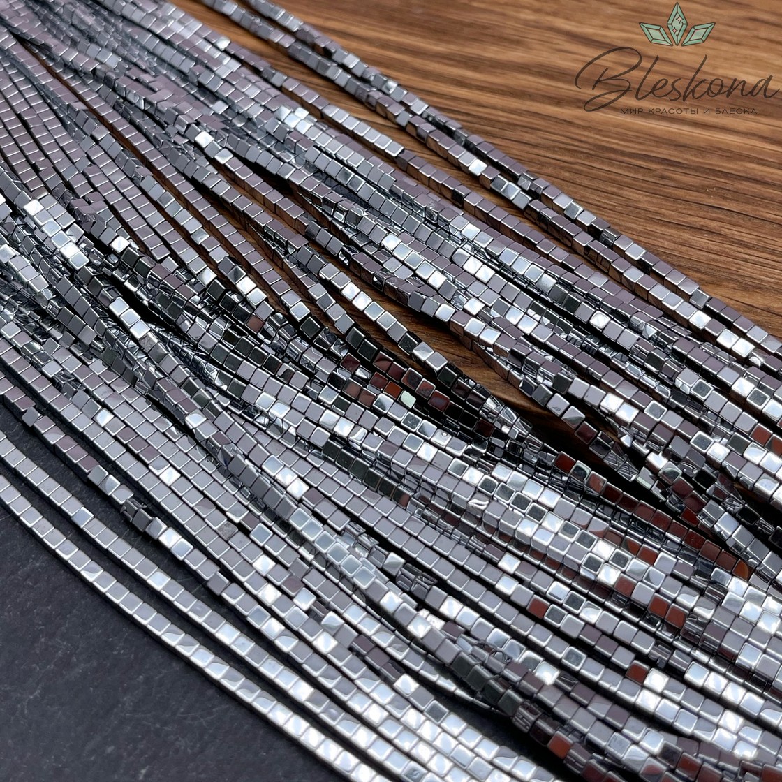 2 мм Гематин имитация, цвет темное серебро, куб