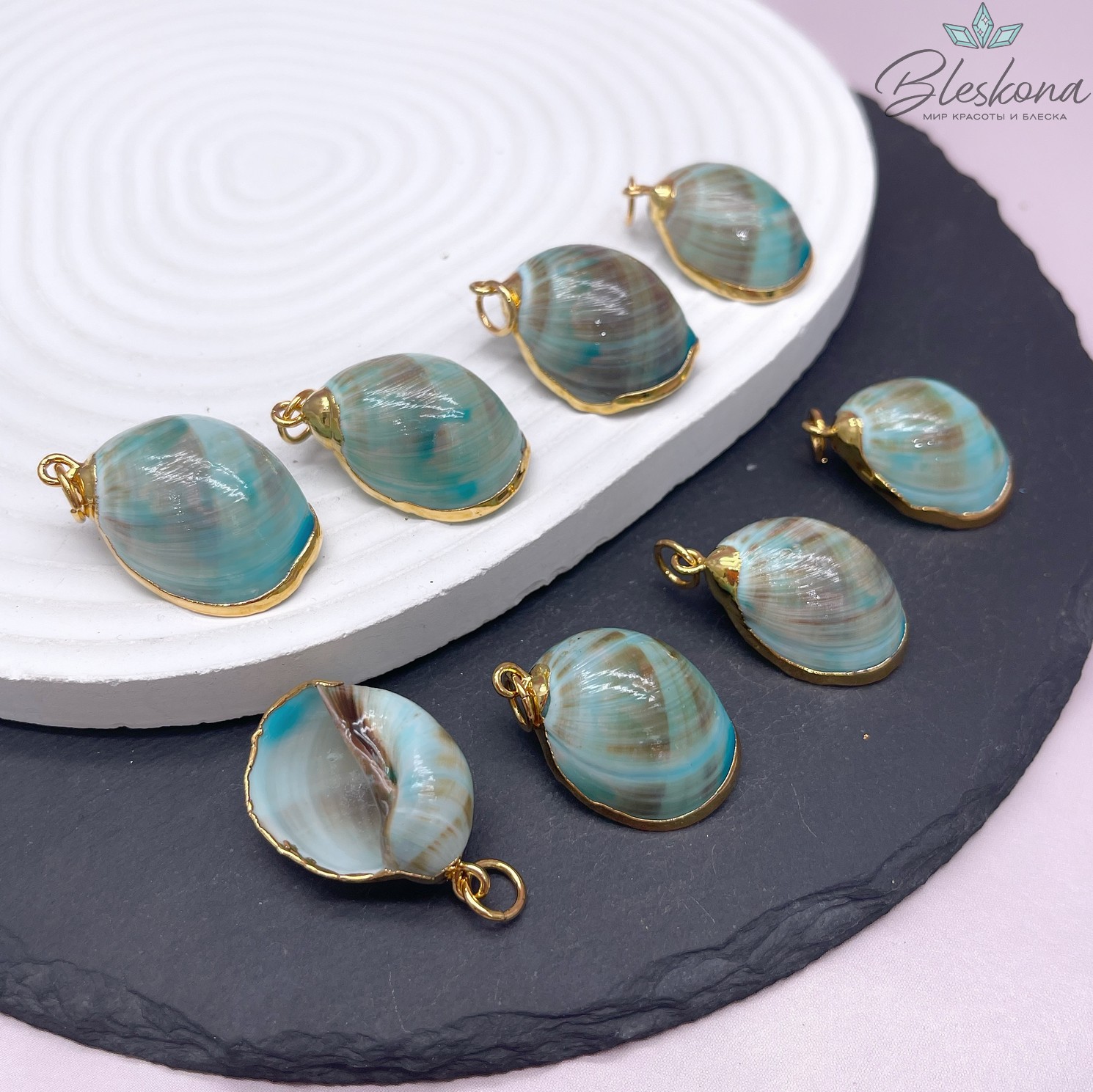 (28-29)*(18-19)мм, Цвет золото, Подвеска Ракушка бирюзовая