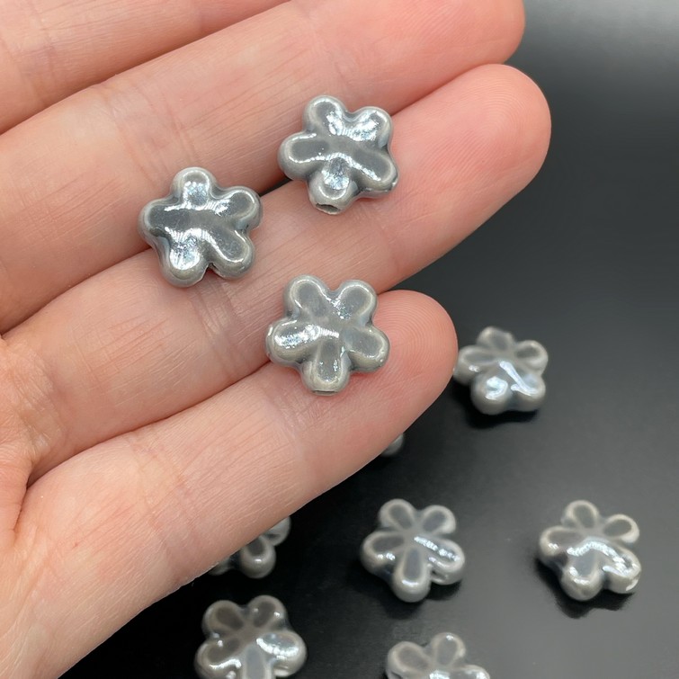 11 мм Бусина цветок, керамика цвет темно-серый