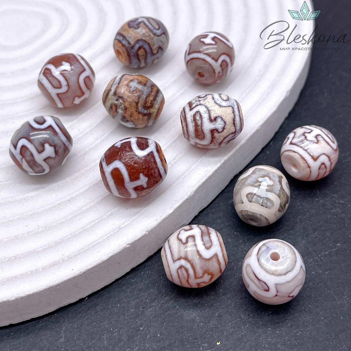 Бусина Дзи Нектарный сосуд изобилия серо-коричневый бочонок 14*14 мм