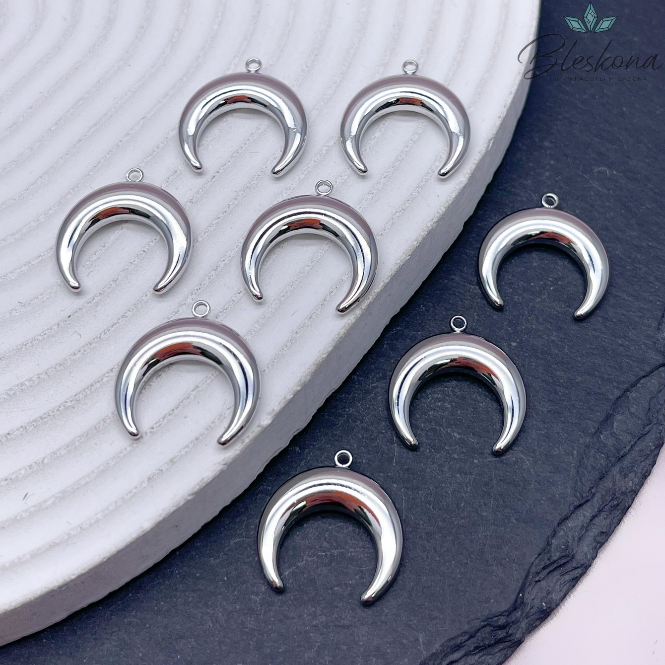 18 мм Цвет серебро, Подвеска Лунница гладкая