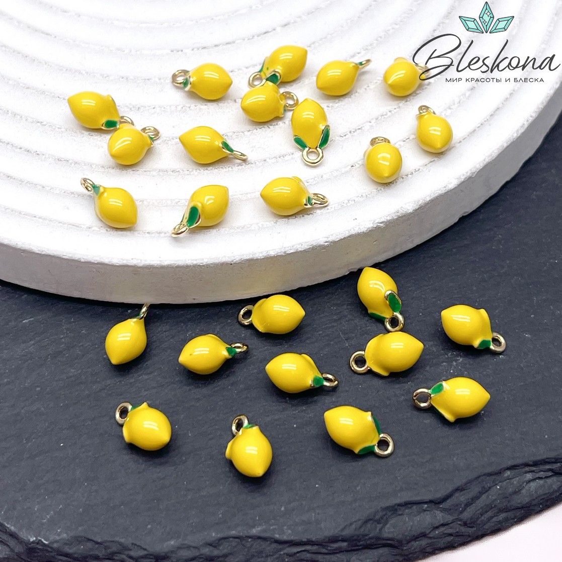10*5,5 мм Цвет золото, Подвеска лимон эмаль