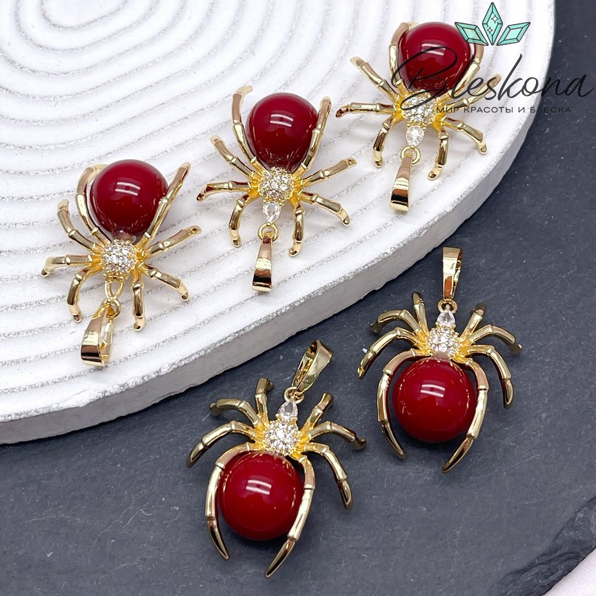 31*26 мм Цвет золото, Подвеска Паук красный с цирконами