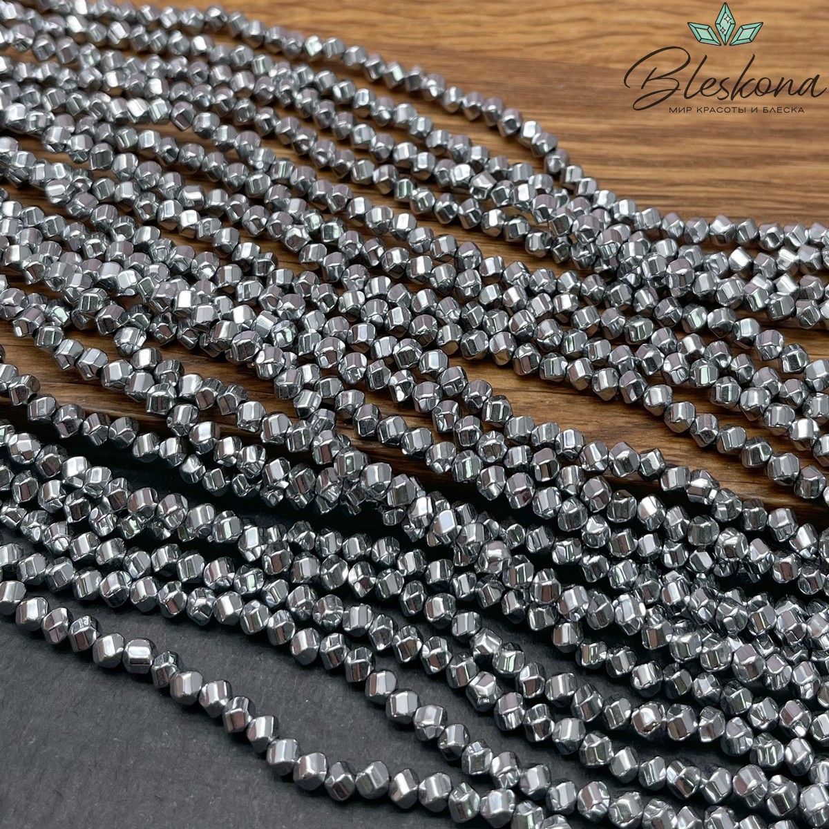 4*3,5 мм Гематин, темное серебро, многогранник №1 имитация