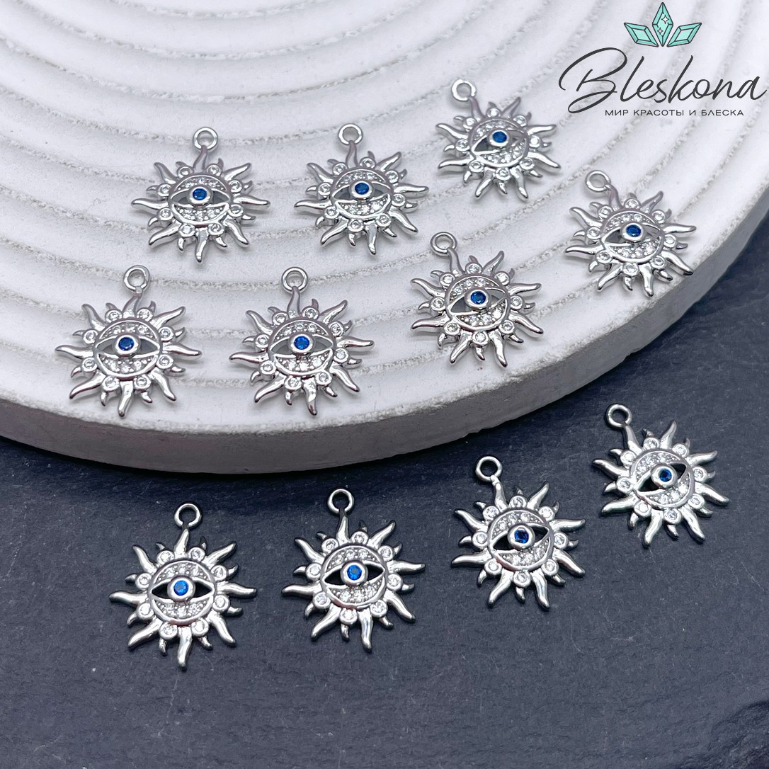 15,5*13,3 мм Цвет серебро, Подвеска Солнце глаз с цирконами
