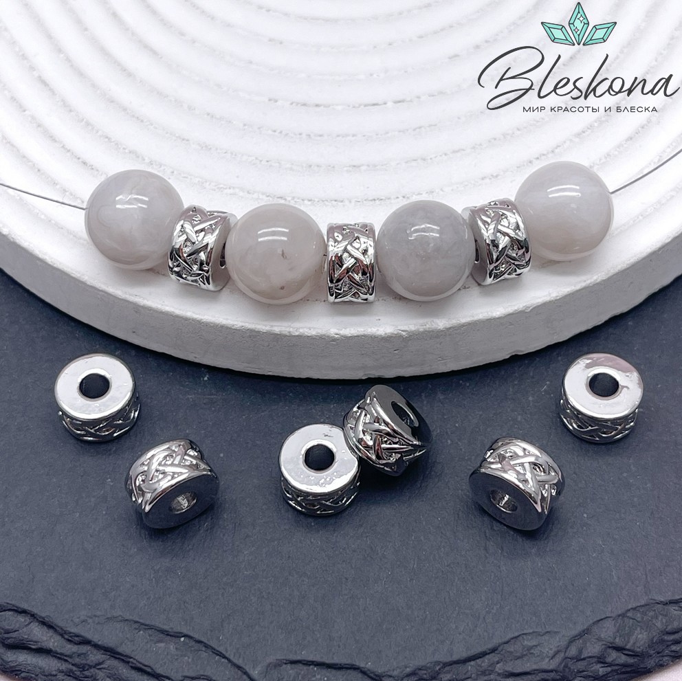 10*6 мм Цвет серебро, Бусина цилиндр косичка 