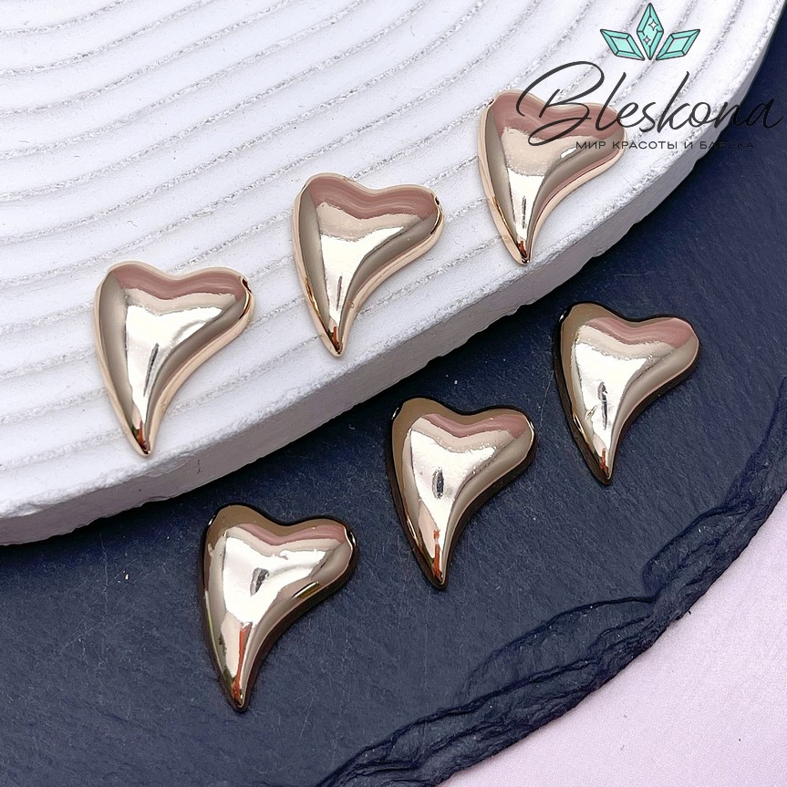 20,7*16 мм Цвет золото, Подвеска-бусина Сердце объемное