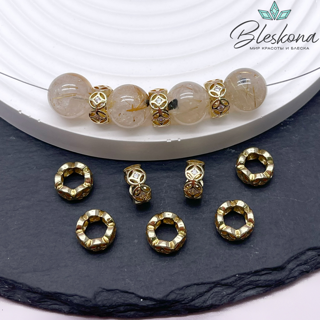 10*4,9 мм, цвет золото, Бусина - разделитель цирконы 