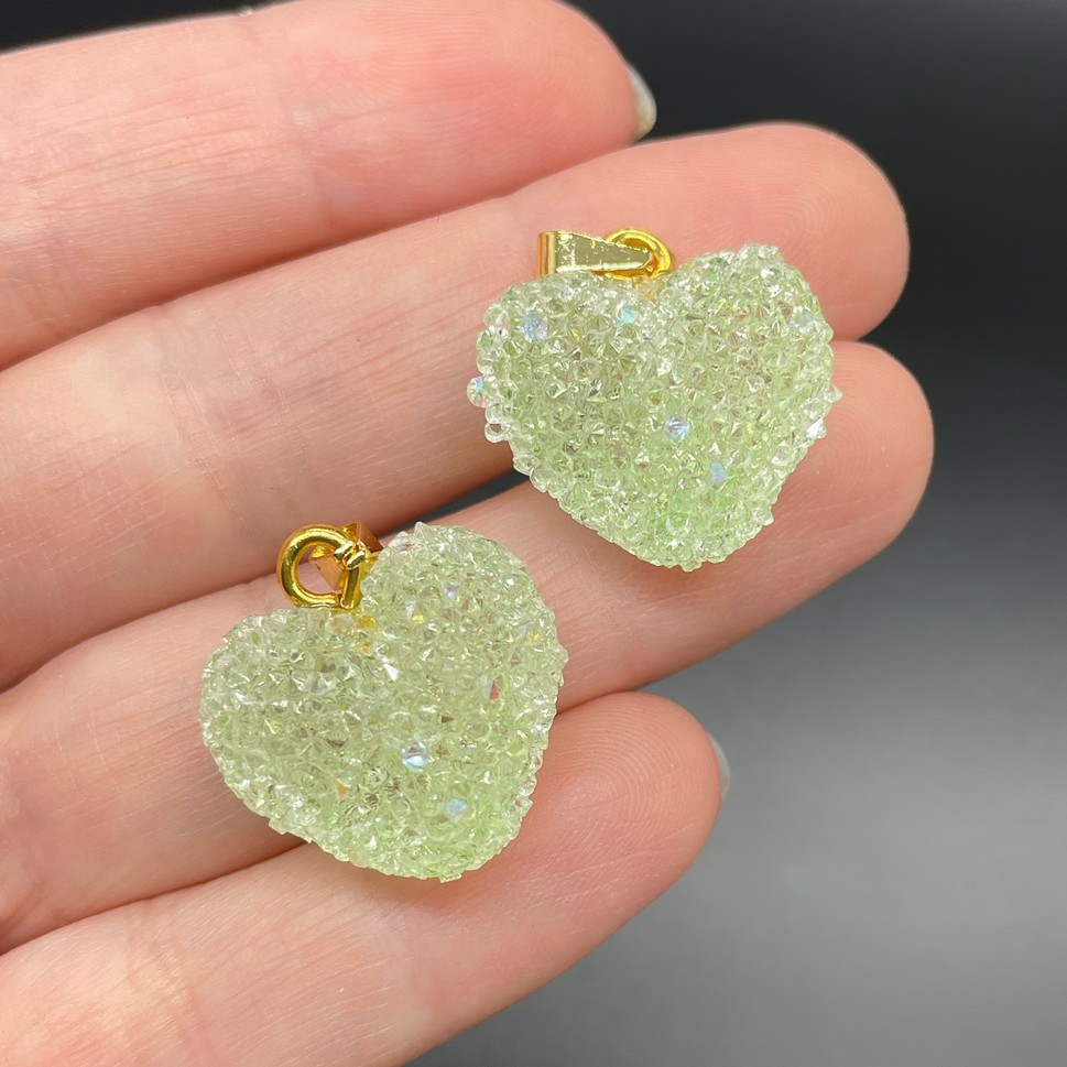 19*20 мм, Цвет золото, Подвеска мармеладное сердце зеленое