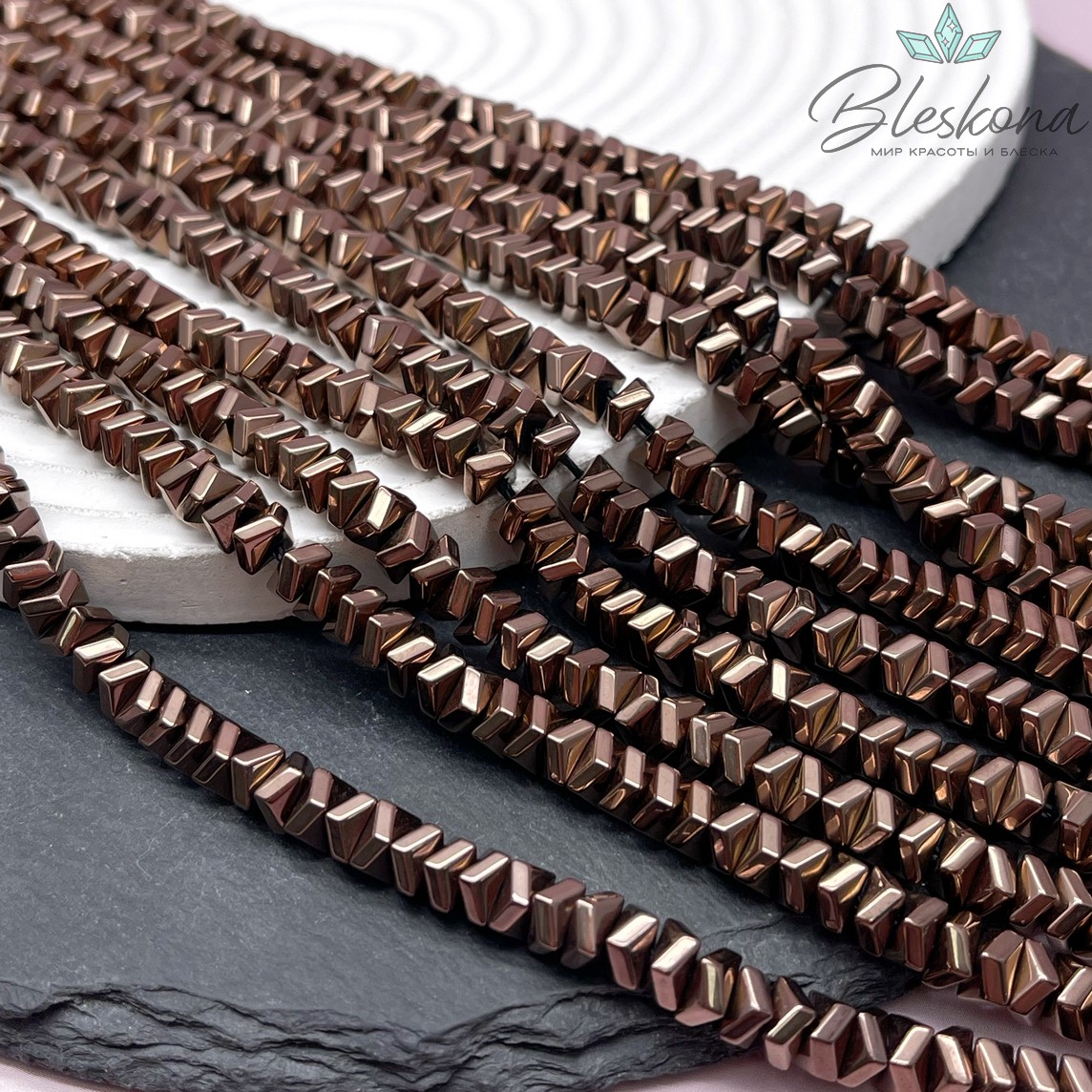 6 мм, Гематин, квадрат елочка, цвет коричневый  (шоколадный)