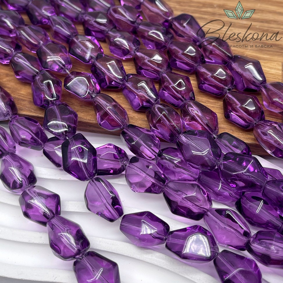16*12 мм Бусины фриформ, цвет фиолетовый, стекло