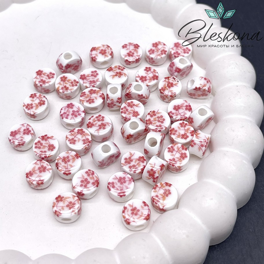 8,5 мм Керамика Бусина таблетка роспись гжель №11 (штучно)