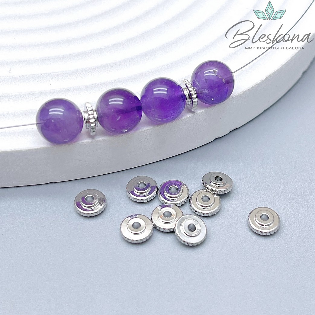 6*2мм Цвет серебро Бусина - разделитель шестеренка уп.10шт Люкс