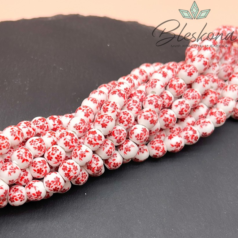 8 мм Керамика Бусина роспись гжель №10