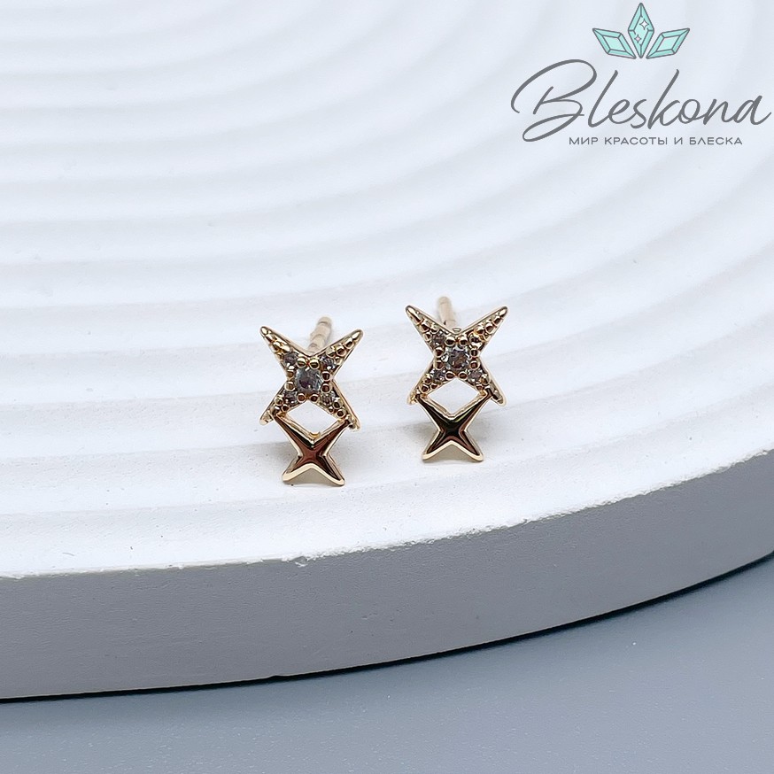 9,4*6 мм Цвет золото, Пусеты северная звезда 