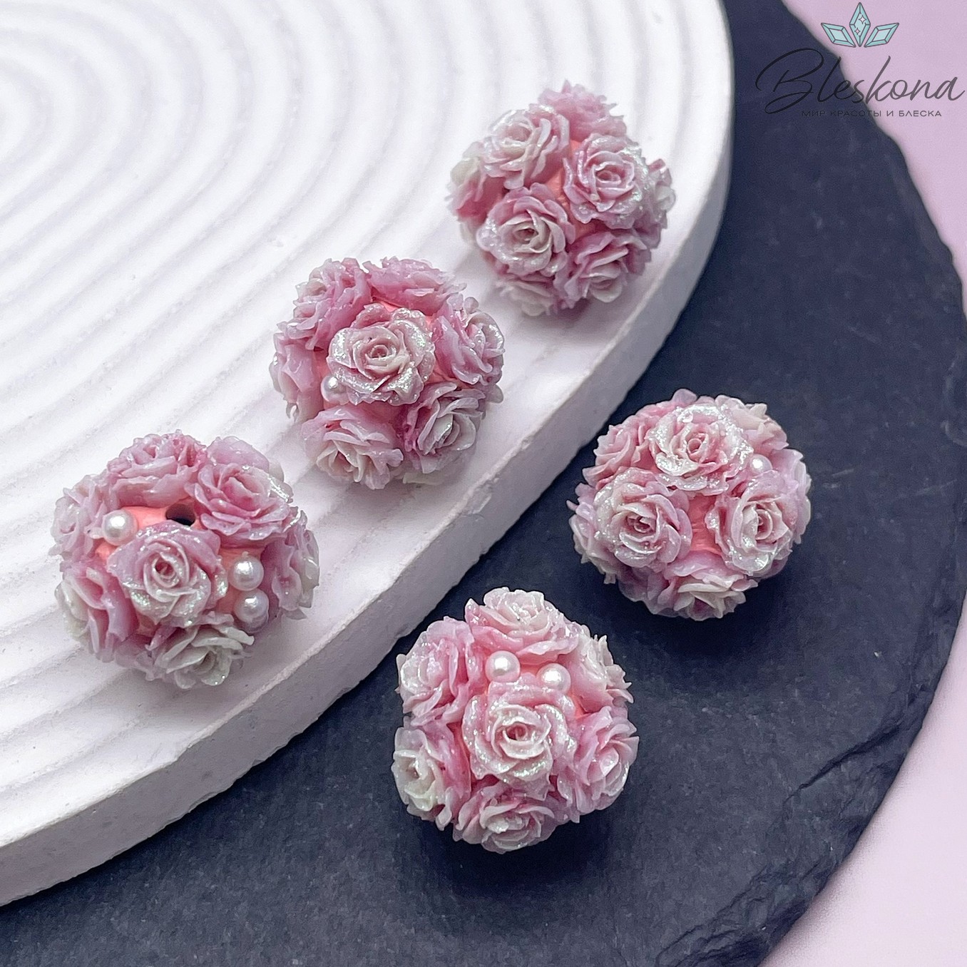 24 мм Бусина шар цветочный малиновый