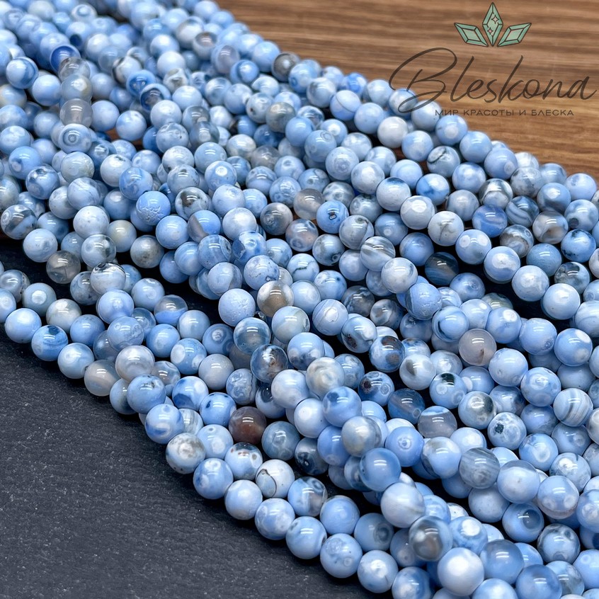 Агат голубой с узором №8 6 мм