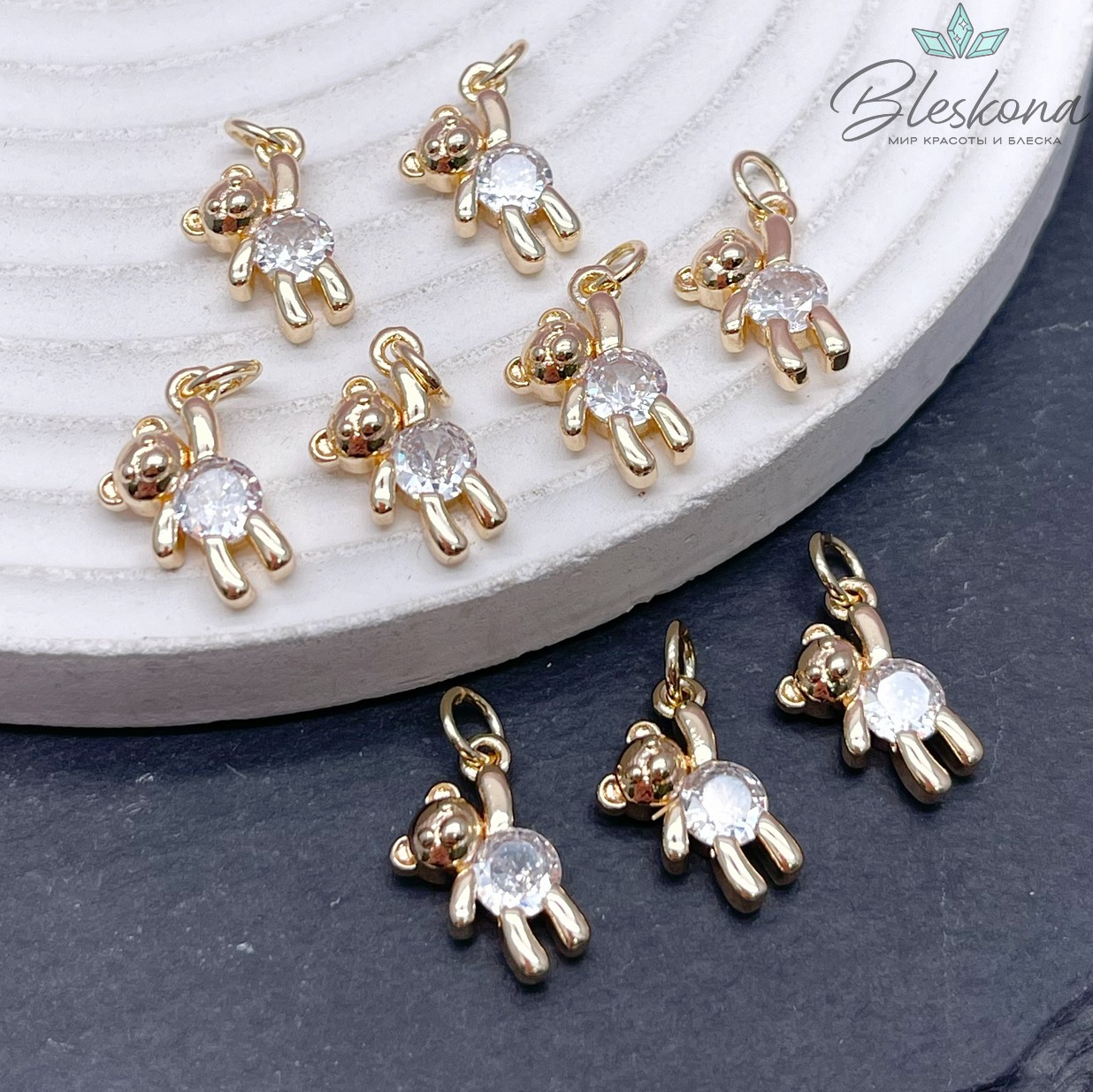 14*9 мм Цвет золото, Подвеска Мишка с цирконом