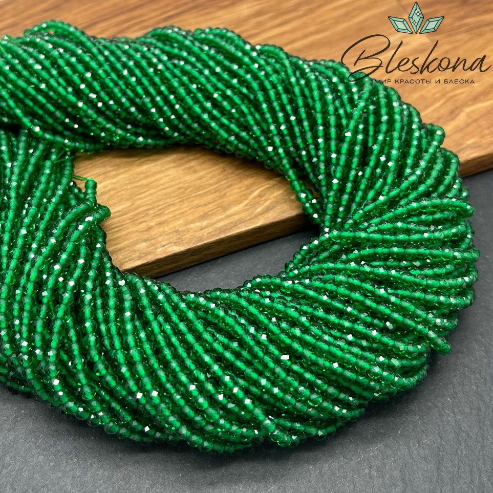 3 мм Бусины стекло зеленое алмазная огранка