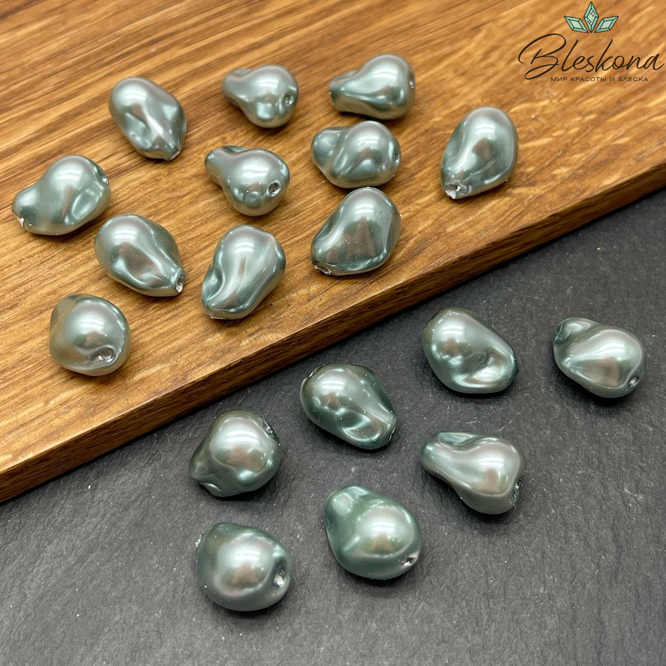 15*10 мм, Жемчуг Майорка цвет серо-голубой (штучно)