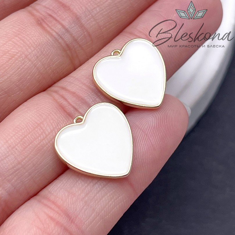 15*15мм, цвет золото,Подвеска Сердце белая эмаль 