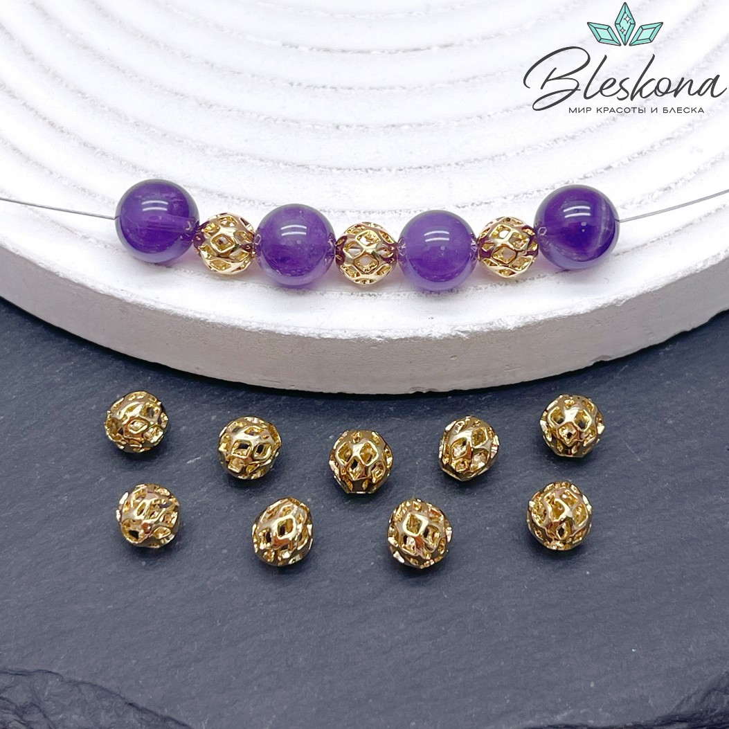 6 мм Цвет золото, Бусина Шар ромб Люкс