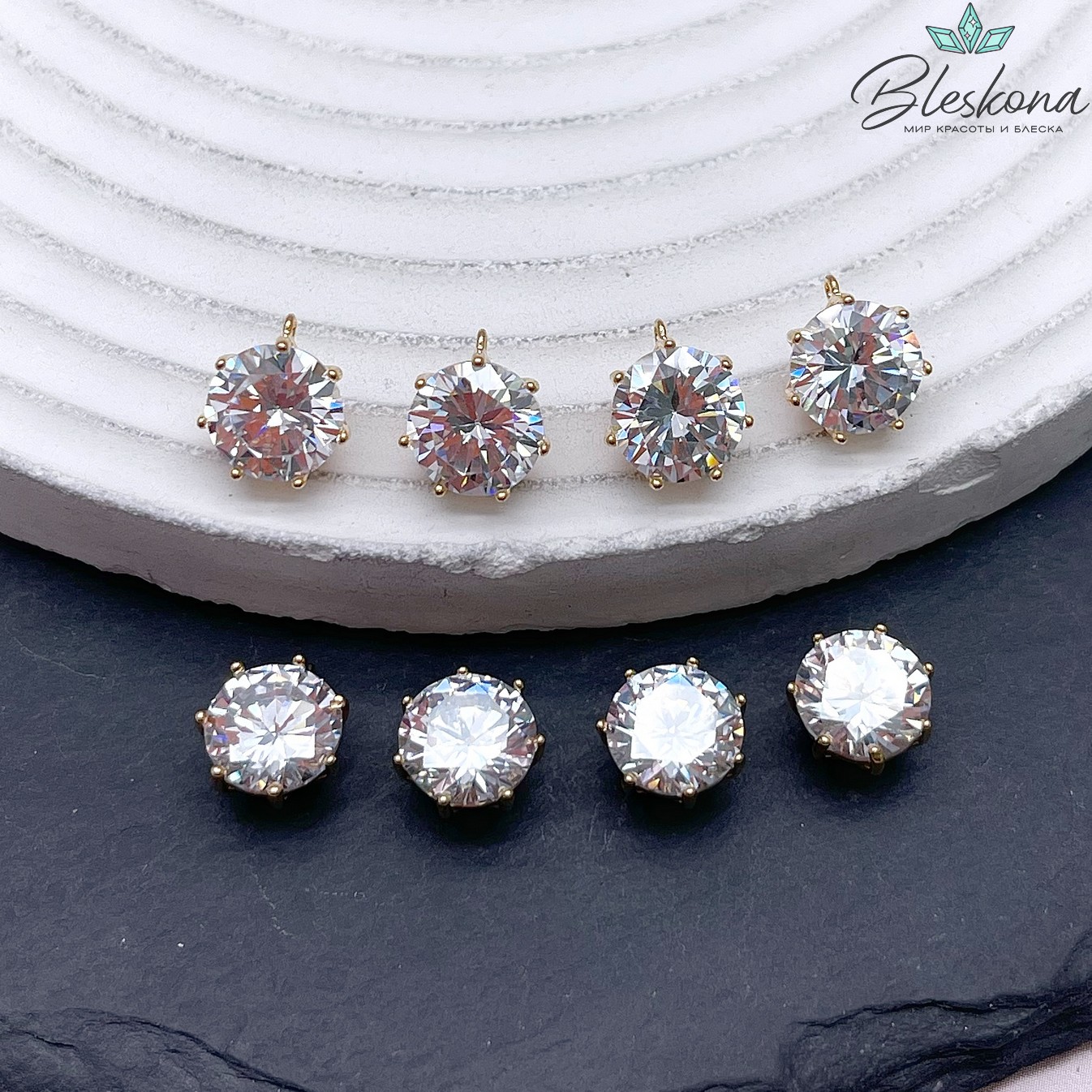 10*9 мм Цвет золото, Подвеска круг циркон 