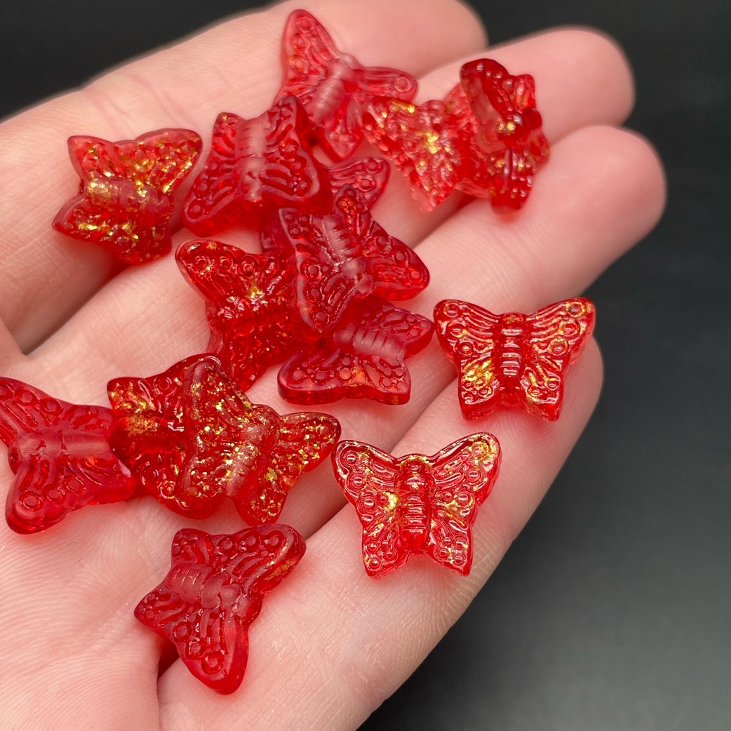 12*15 мм, Бусина Бабочка красная с желтым преливом