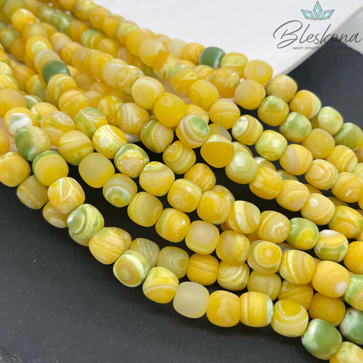 Агат с узором №42 бочата в термической обработке 8,5*9 мм