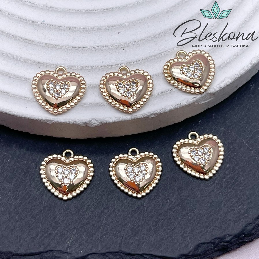 13*13,5 мм Цвет золото, Подвеска сердце цирконы 