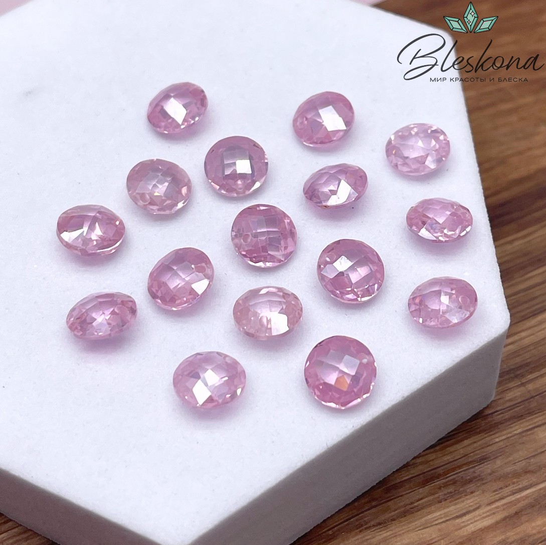 8 мм, Подвеска Циркон круг розовый №1 (кубический цирконий, фианит) 