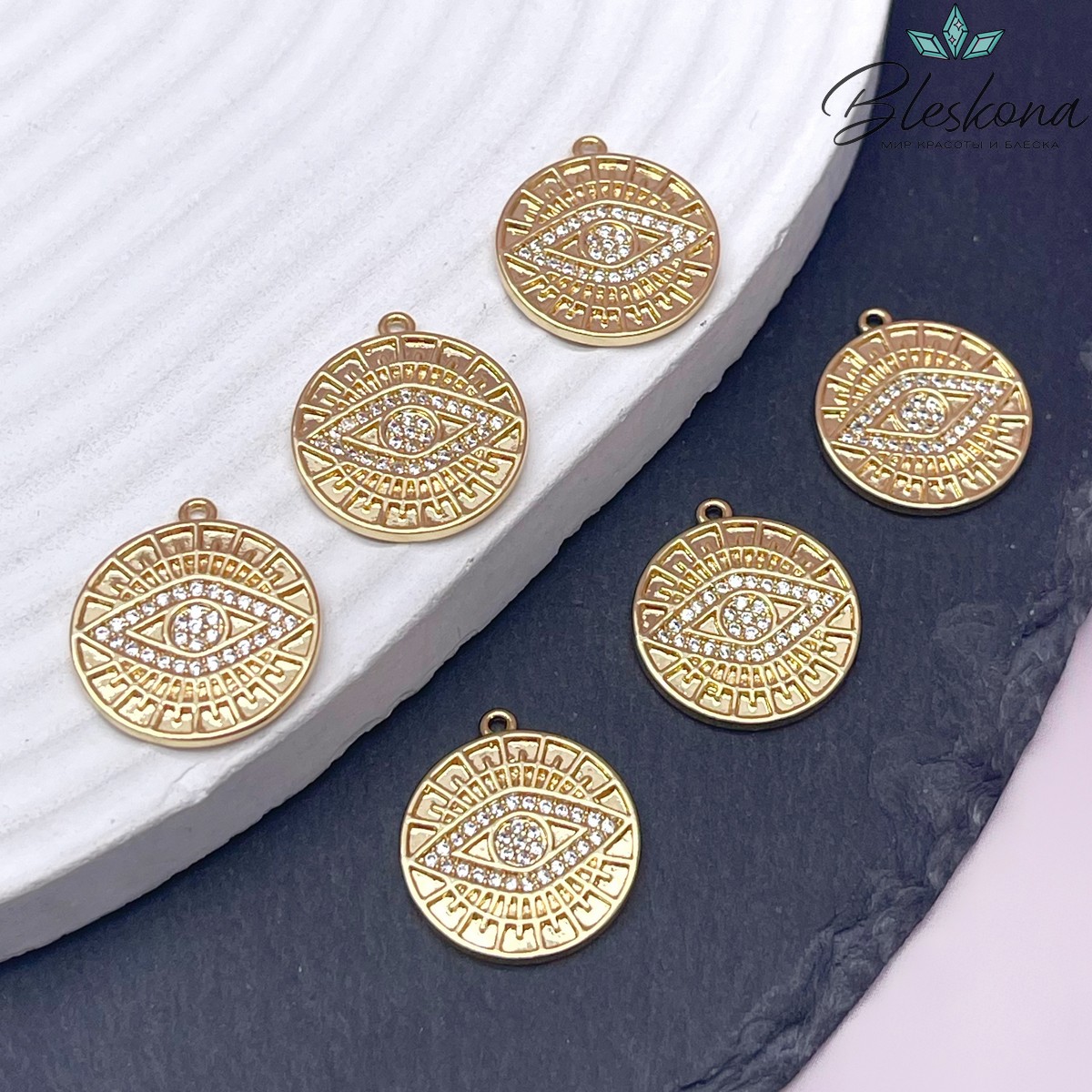 18мммм, Подвеска глаз цирконы ,цвет золото 