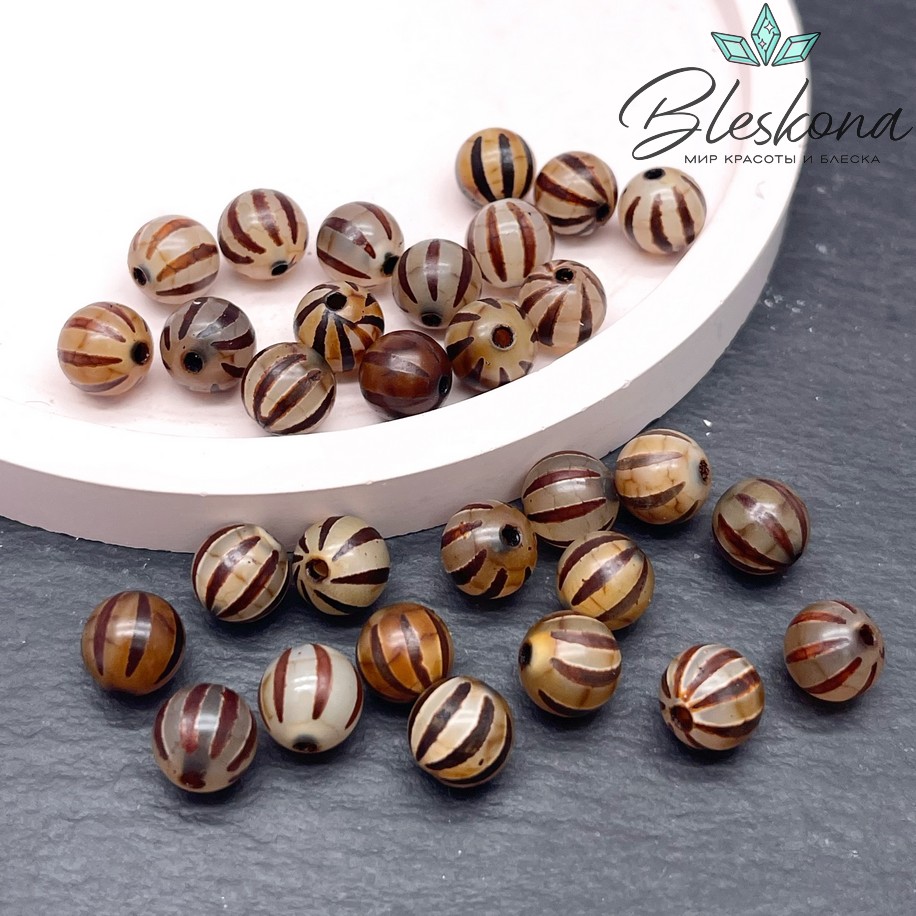 Бусина Дзи полосы серо-коричневый шар 8 мм уп.15 шт.