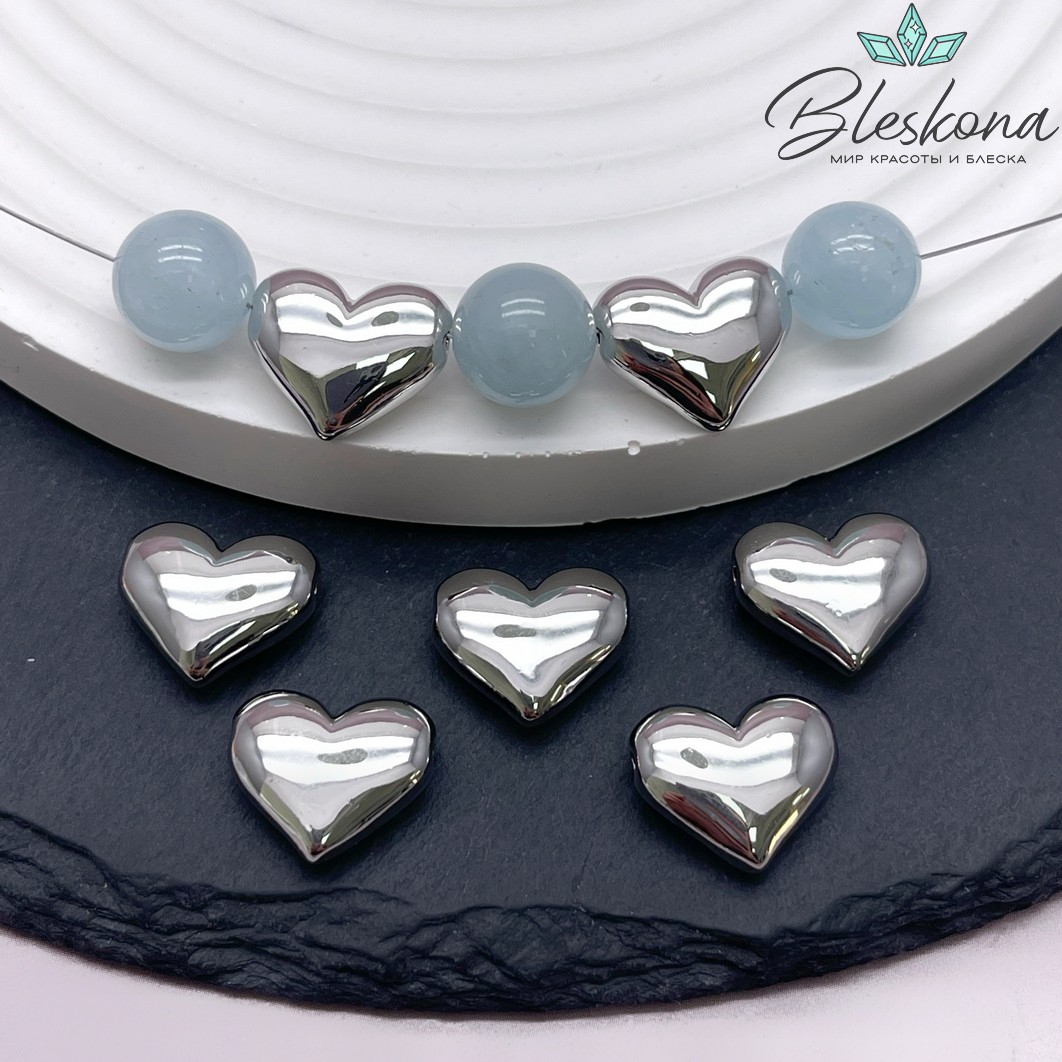 14,3*12 мм Цвет серебро, Бусина сердце гладкое