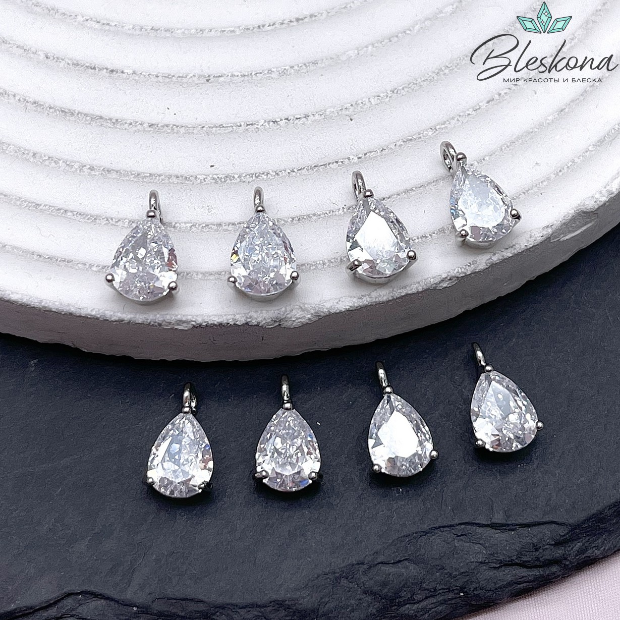 11,5*6,8 мм Цвет серебро, Подвеска капля циркон 