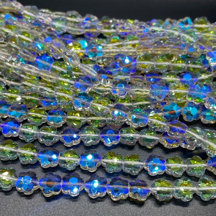 8 мм, Стекло Lux, цветок, цвет сине-зеленый