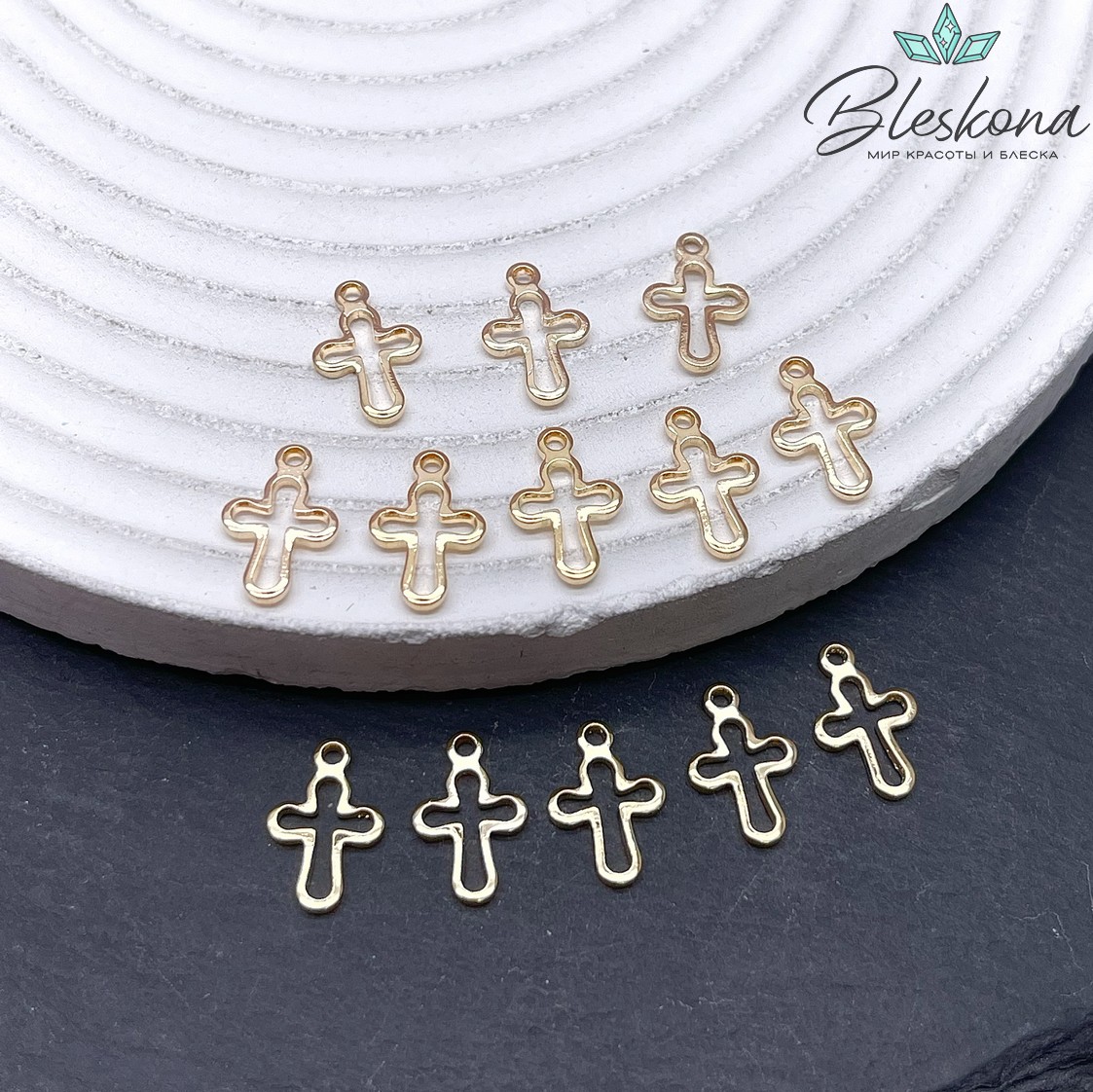 12*8 мм Цвет золото, Подвеска мини крест контур