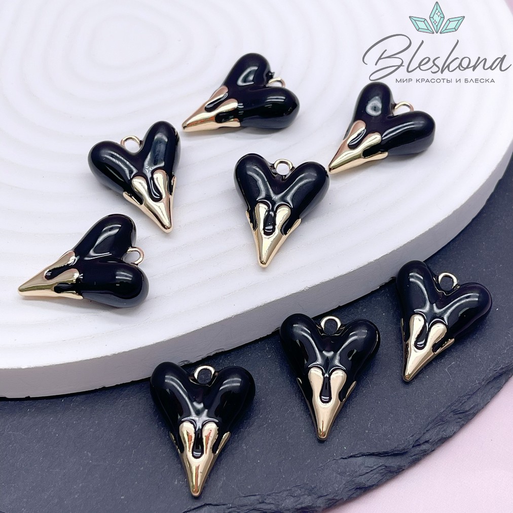 19,5*24,5 мм Цвет золото, Подвеска Сердце черная эмаль 