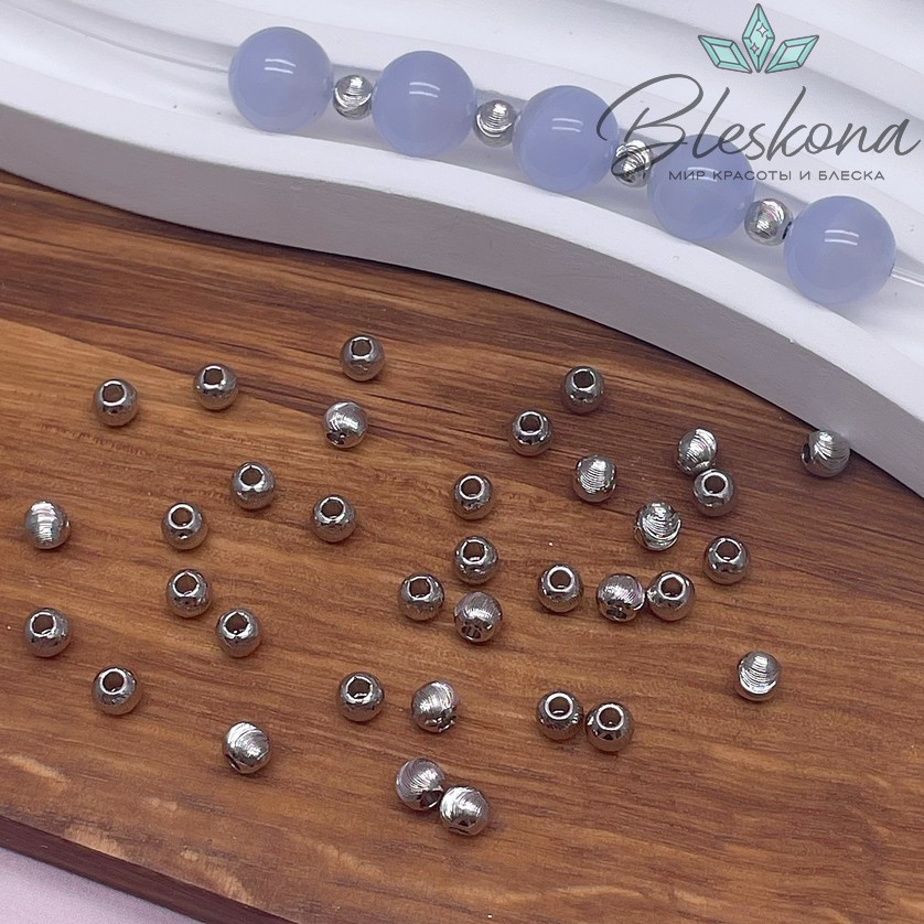 4 мм Цвет серебро, Бусина резная уп.10 шт. 