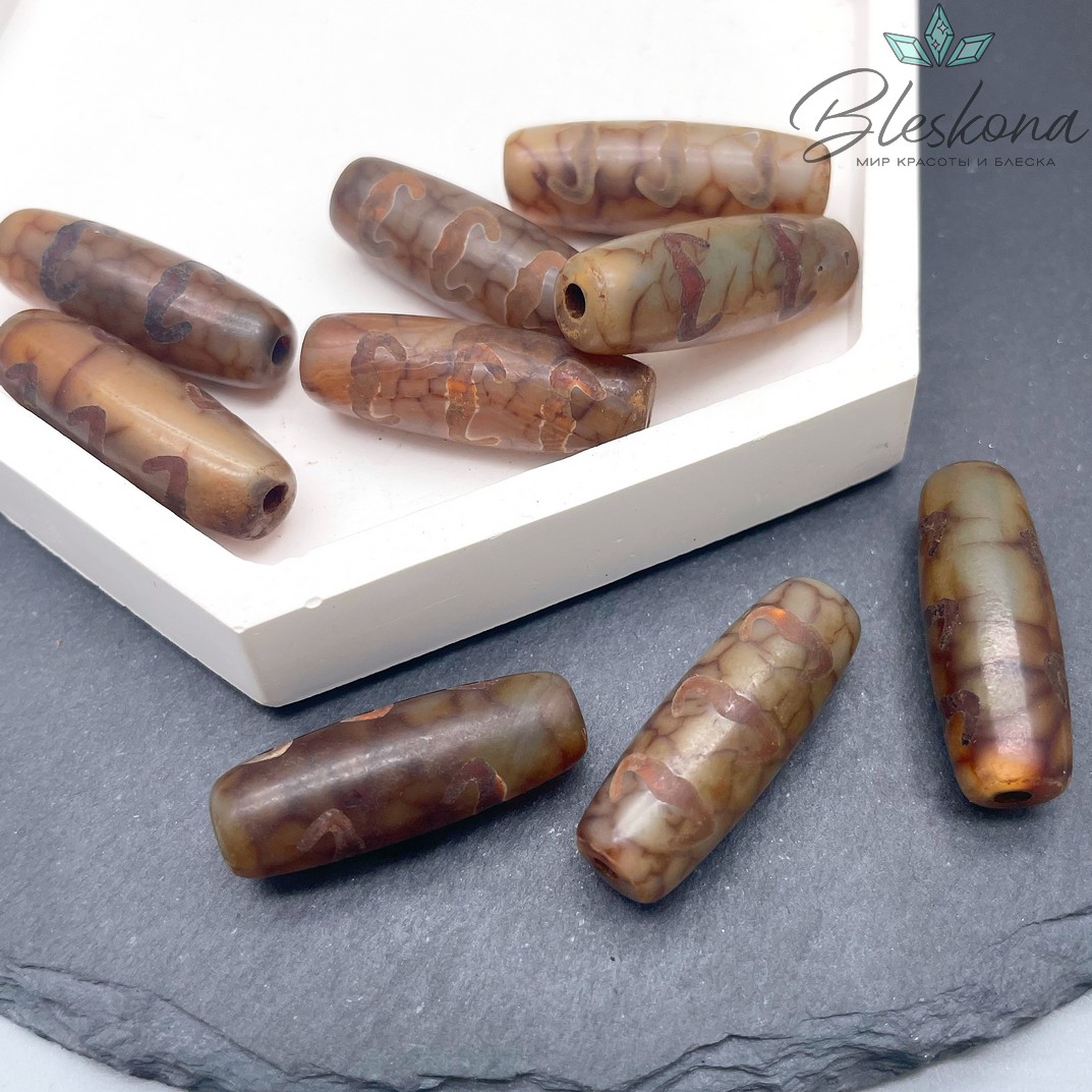 Бусина Дзи 5 летучих мышей серо-коричневый бочонок 30*11 мм