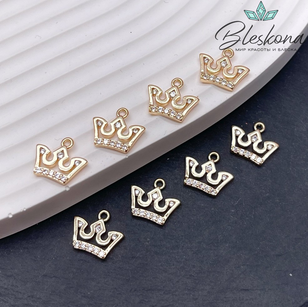 9,8*11,5 мм Цвет золото, Подвеска корона контур с цирконами