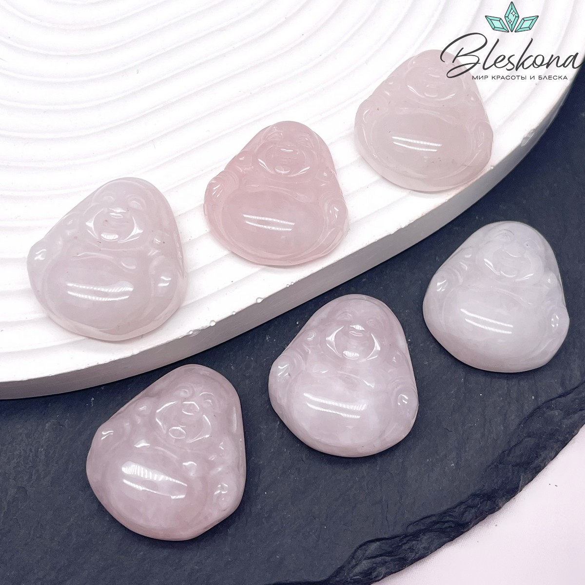 23*24 мм Подвеска Улыбающийся Будда (Хотэй) Розовый Кварц