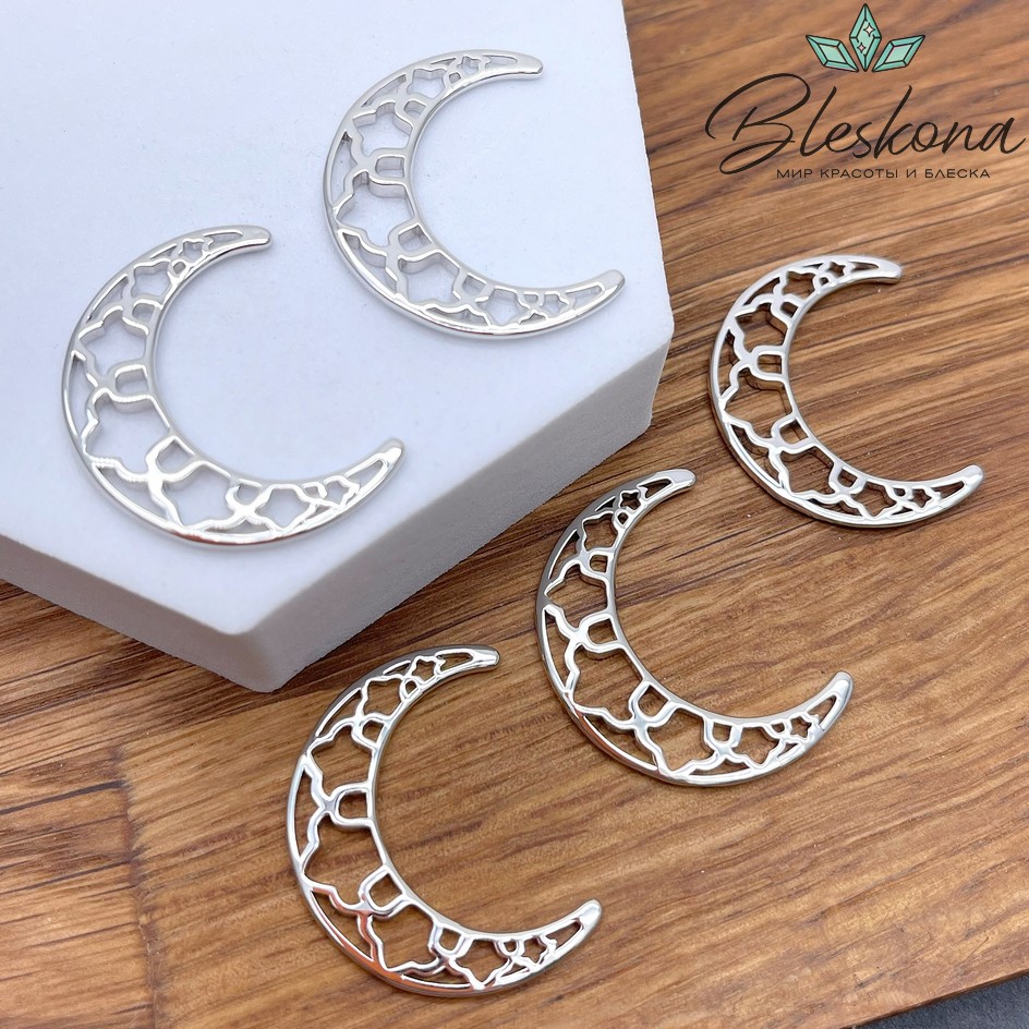 30*23 мм Цвет серебро, Подвеска Полумесяц с тюльпанами Этно