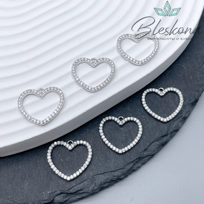 16*18 мм Цвет серебро, Подвеска Сердце контур цирконы 